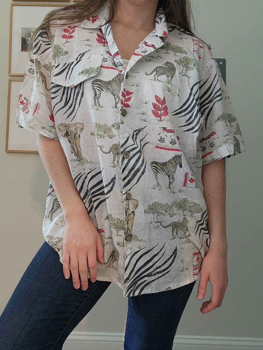 Vintage Tap & Co. Safari Print Short Sleeve Button-Up Shirt - Picture 2 of 8